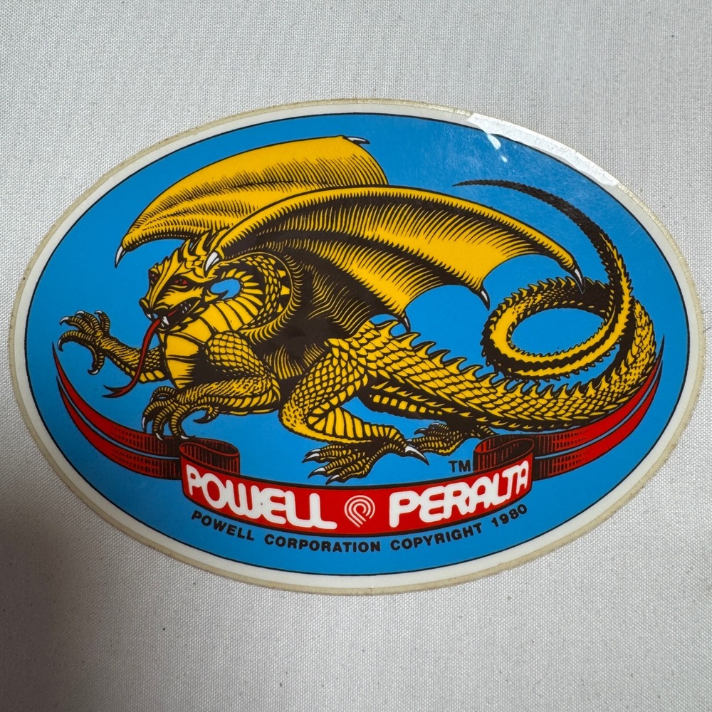 Vintage 1980 Powell Peralta Dragon Skateboard Sticker Blue Yellow Oval Decal